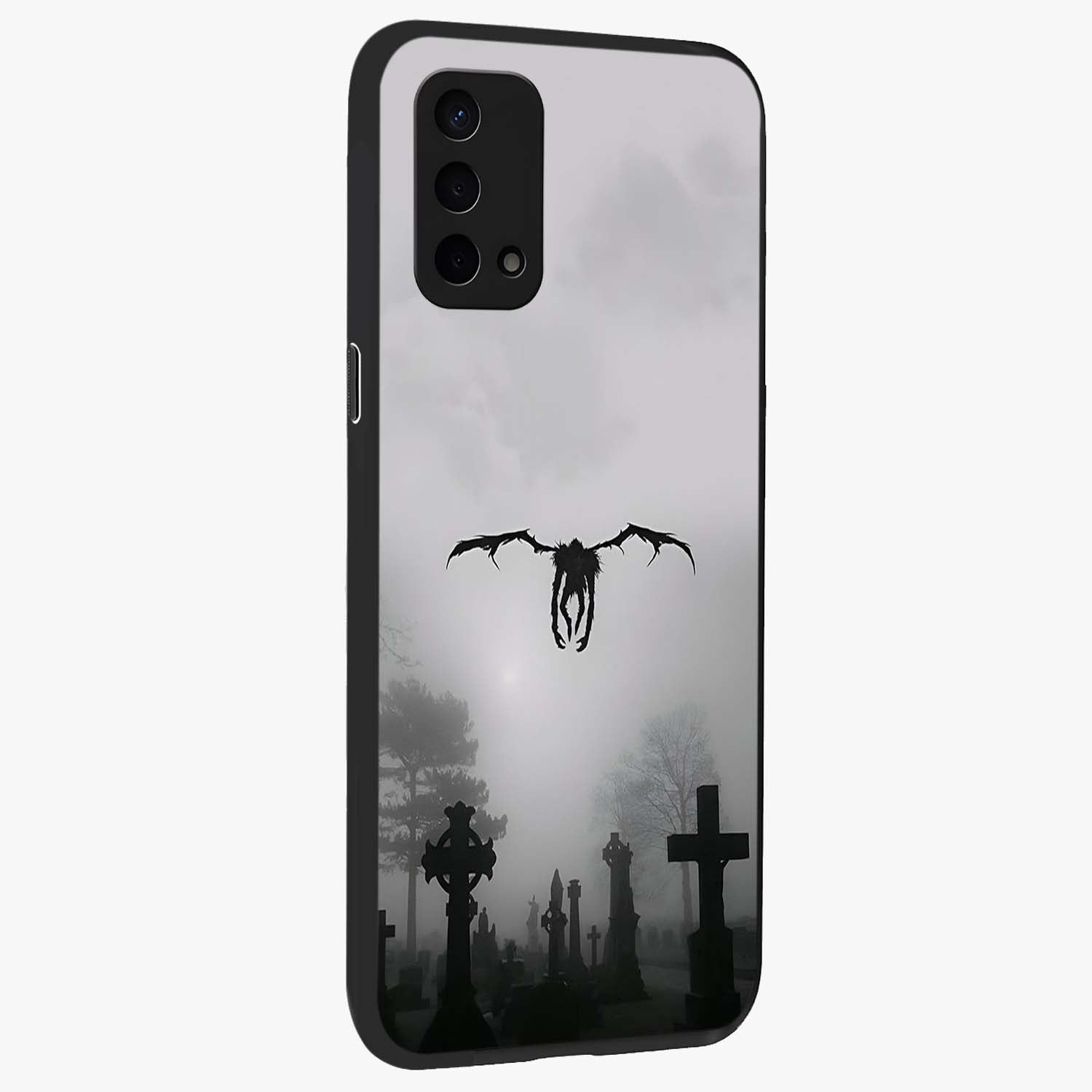 Graveyard Shadow Descent Glass Case upright view showcasing haunting graveyard artwork with dramatic dark theme.