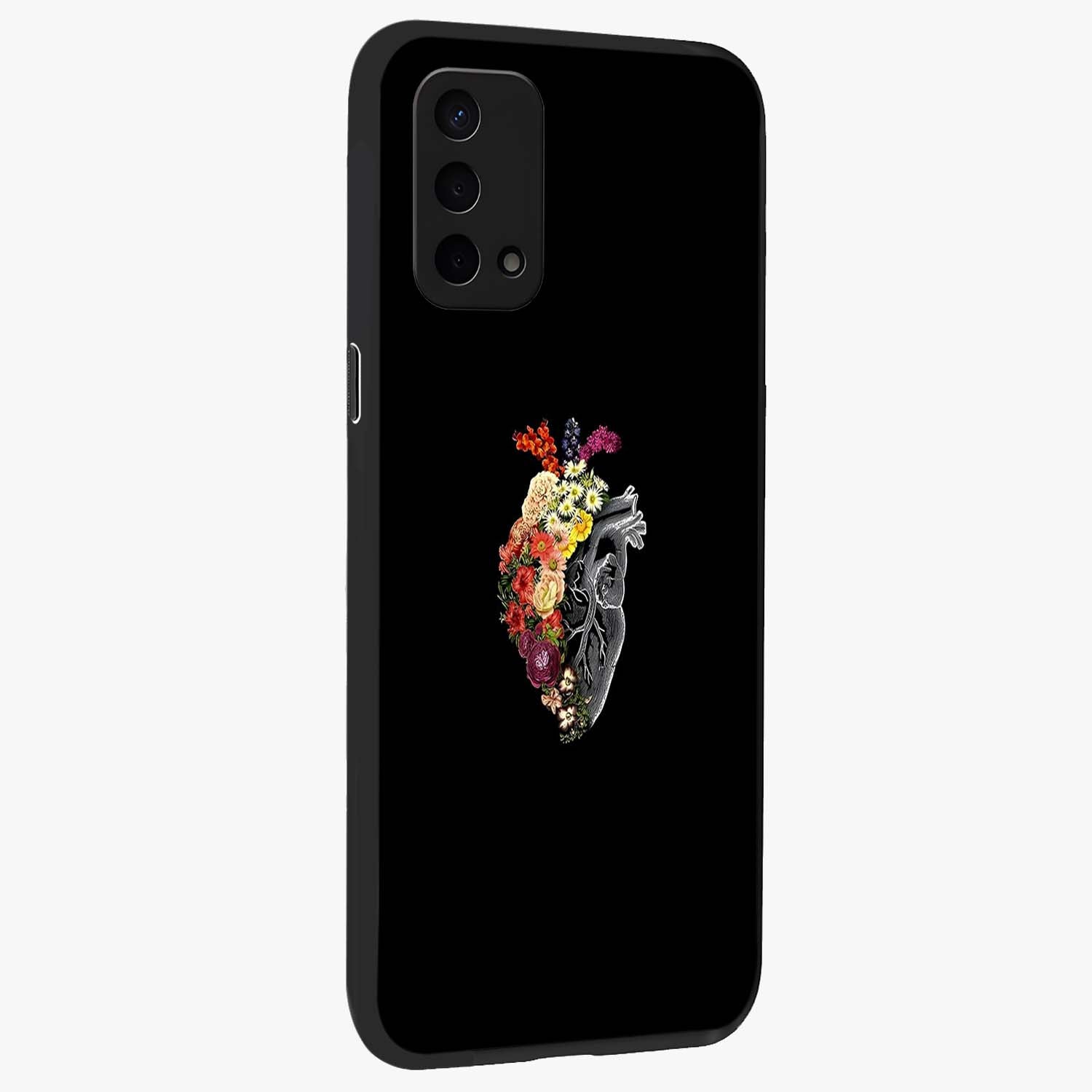 Heart With Flowers Glass Case upright view showcasing decorative heart and floral artwork with sweet romantic theme.