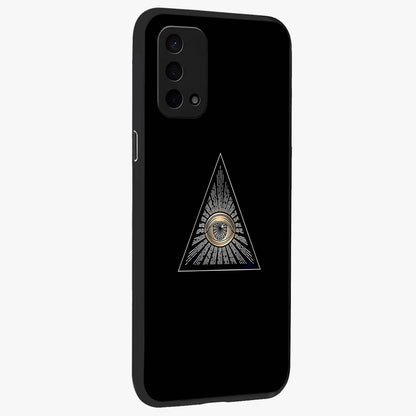 Illuminati Evil Glass Case upright view showcasing striking illuminati artwork with mysterious symbolic theme.