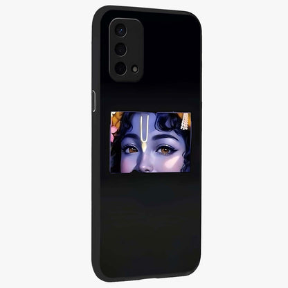 Krishna Divine Embrace Glass Case upright view showcasing sacred Krishna artwork with peaceful devotional theme.