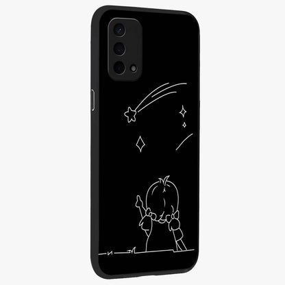Line Art Girl With Shooting Stars Glass Case upright view showcasing delicate shooting stars artwork with minimal artistic theme.