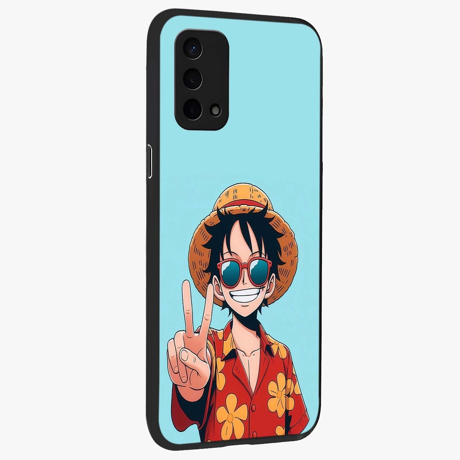 Luffy Summer Anime Vibe Glass Case upright view showcasing dynamic anime artwork with bright adventurous theme.