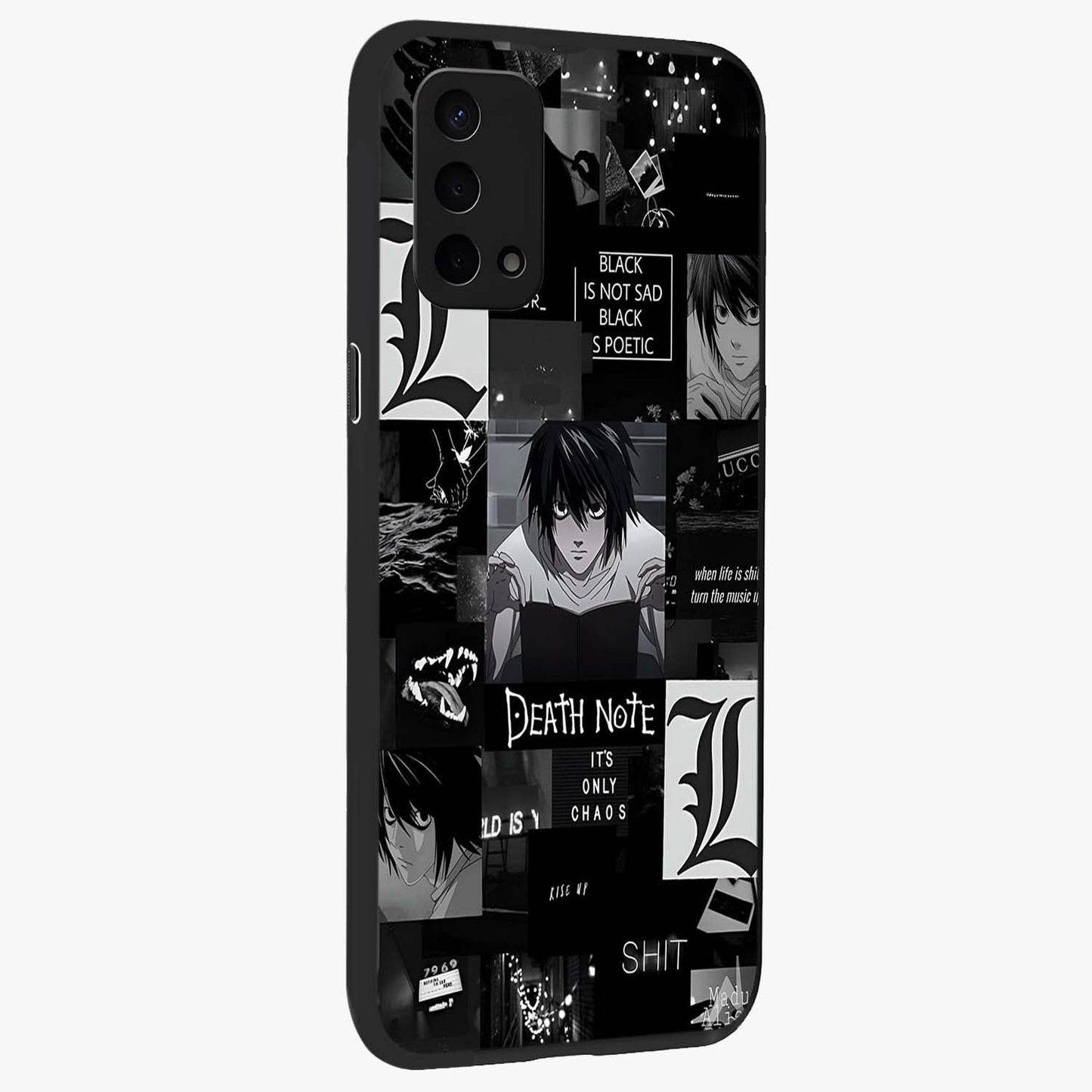 Midnight Chaos Mind Glass Case upright view showcasing expressive abstract artwork with bold dark theme.
