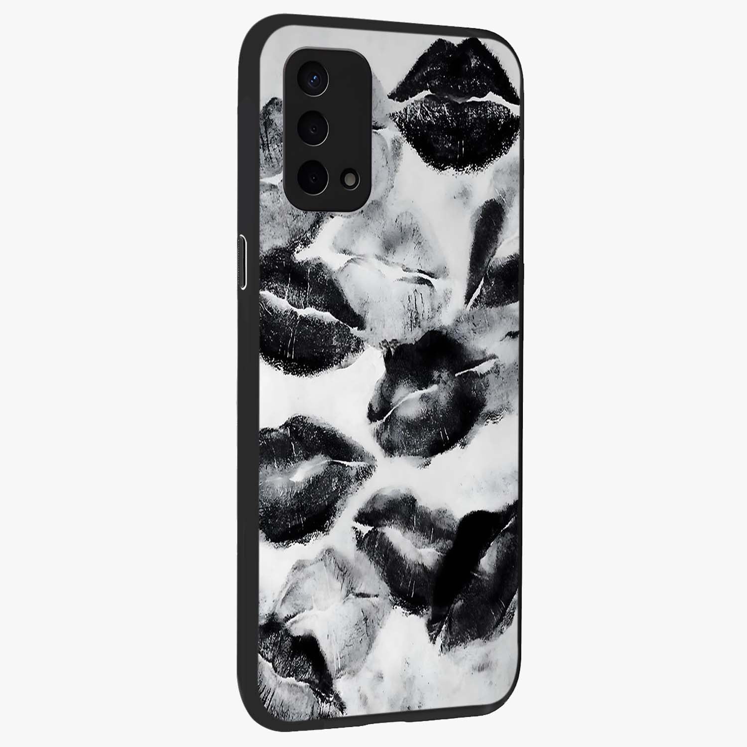 Midnight Kiss Marks Glass Case upright view showcasing stylish kiss mark artwork with trendy romantic theme.