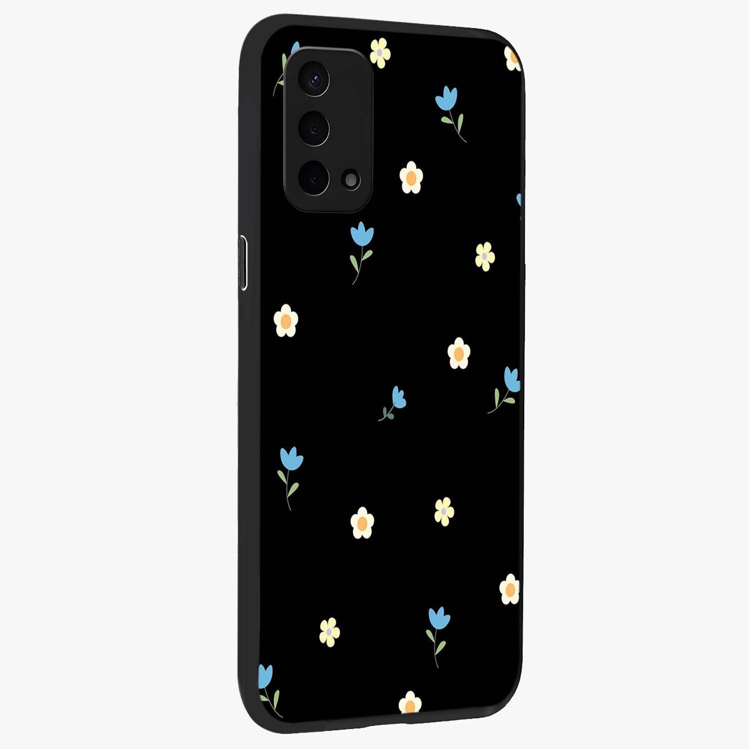 Minimal Petal Whispers Glass Case upright view showcasing elegant floral artwork with modern minimalist style.