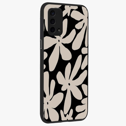 Monochrome Petal Dance Glass Case upright view showcasing artistic floral pattern with stylish monochrome theme.