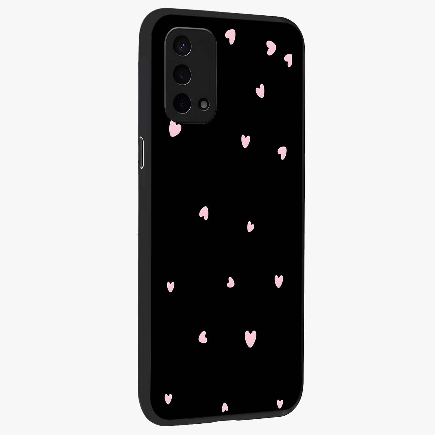 Pink Love Drops Glass Case upright view showcasing charming heart drop artwork with romantic playful theme.