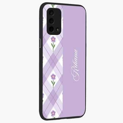 Purple Diamond Floral Glass Case upright view showcasing vibrant floral artwork with stylish geometric theme.