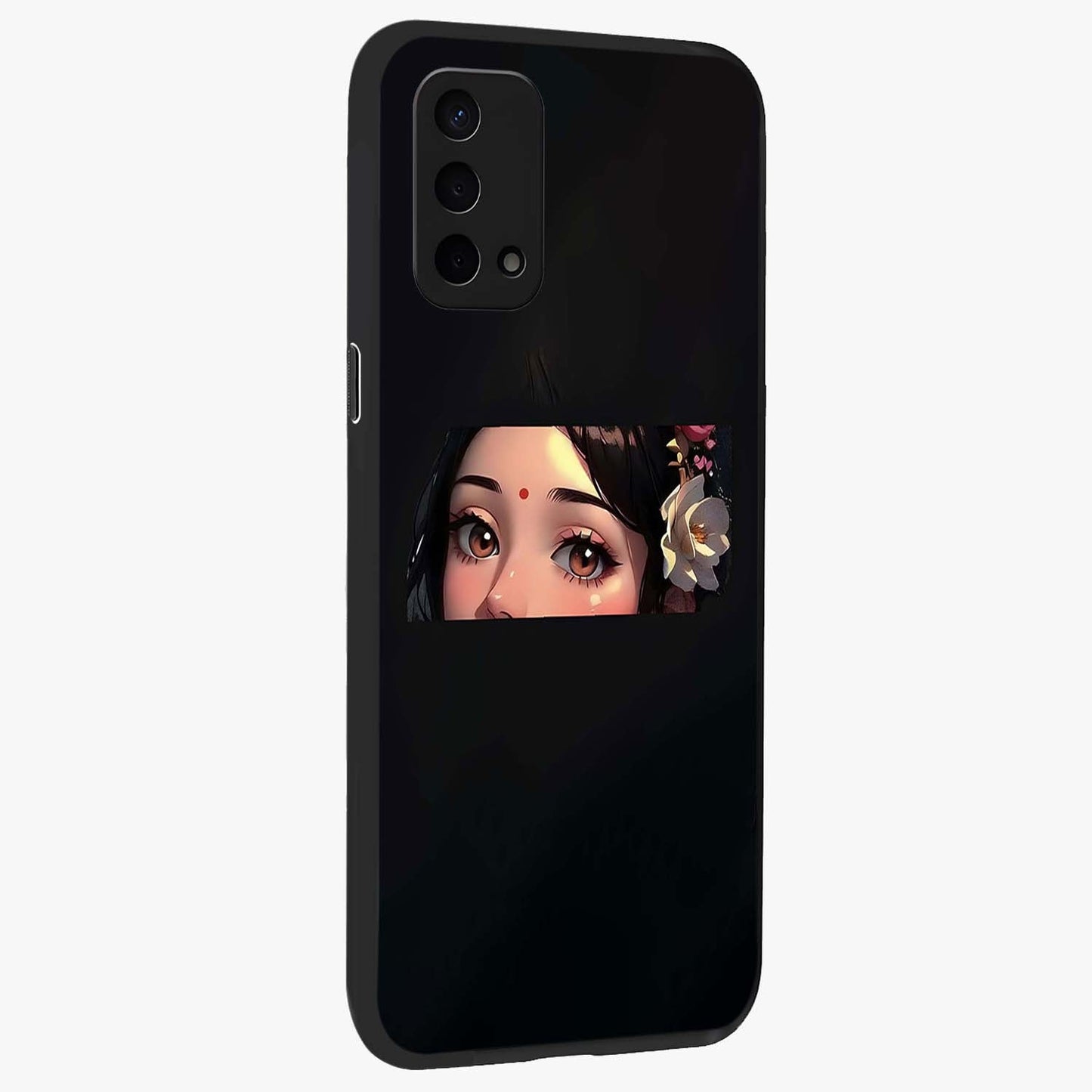 Radha Divine Embrace Glass Case upright view showcasing sacred Radha themed artwork with peaceful devotional style.