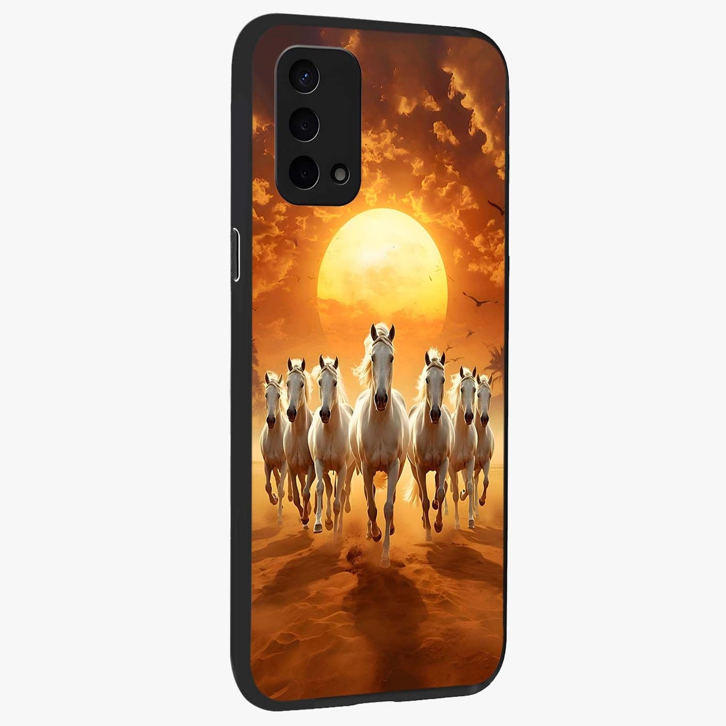 Wild Sunset Majesty Glass Case upright view showcasing dramatic sunset artwork with bold nature theme.