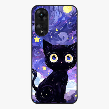 Abstract Cat Art Glass Case showing flat back view with artistic cat illustration and glossy glass finish.