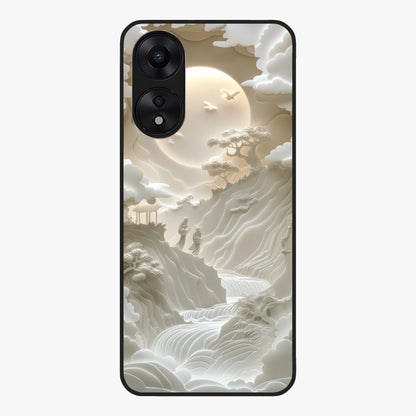 Celestial Origami Glass Case showing flat back view with artistic origami inspired celestial artwork and glossy glass finish.