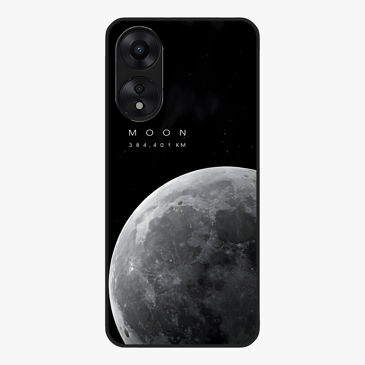 Cosmic Moon Glow Glass Case showing flat back view with glowing moon artwork and glossy glass finish.