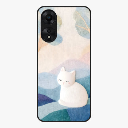 Cotton Dream Cat Glass Case showing flat back view with soft dreamy cat artwork and glossy glass finish.