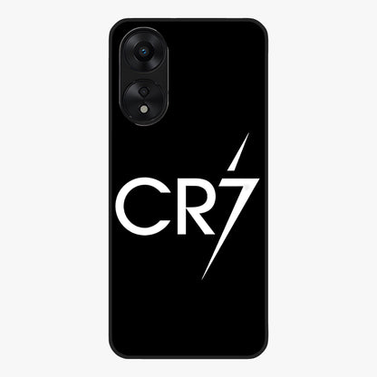 Cr7 Elite Strike Glass Case showing flat back view with dynamic football inspired artwork and glossy glass finish.