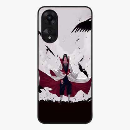 Crimson Crow Ascension Glass Case showing flat back view with mystical crow artwork and glossy glass finish.