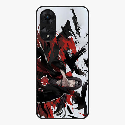 Crimson Crow Illusion Glass Case showing flat back view with artistic crow illusion artwork and glossy glass finish.