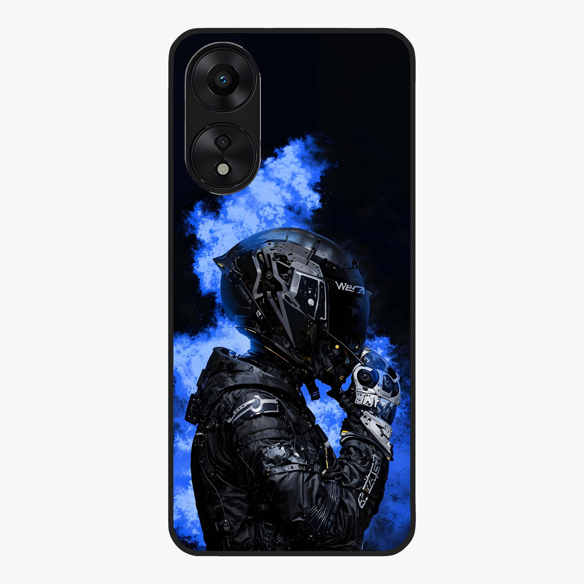 Cyber Sentinel Protocol Glass Case showing flat back view with futuristic cyber themed artwork and glossy glass finish.