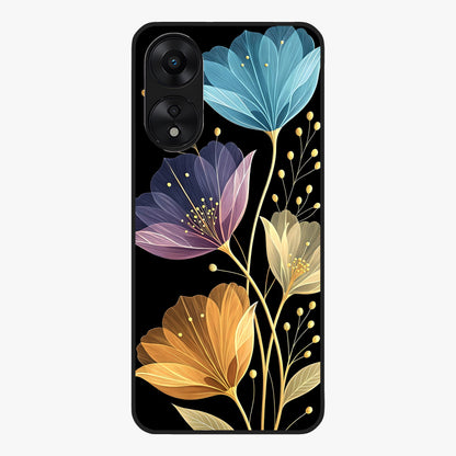Delicate Multicolor Flowers Glass Case showing flat back view with vibrant floral artwork and glossy glass finish.