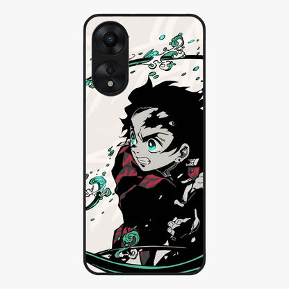 Demon Slayer Glass Case showing flat back view with bold anime inspired artwork and glossy glass finish.