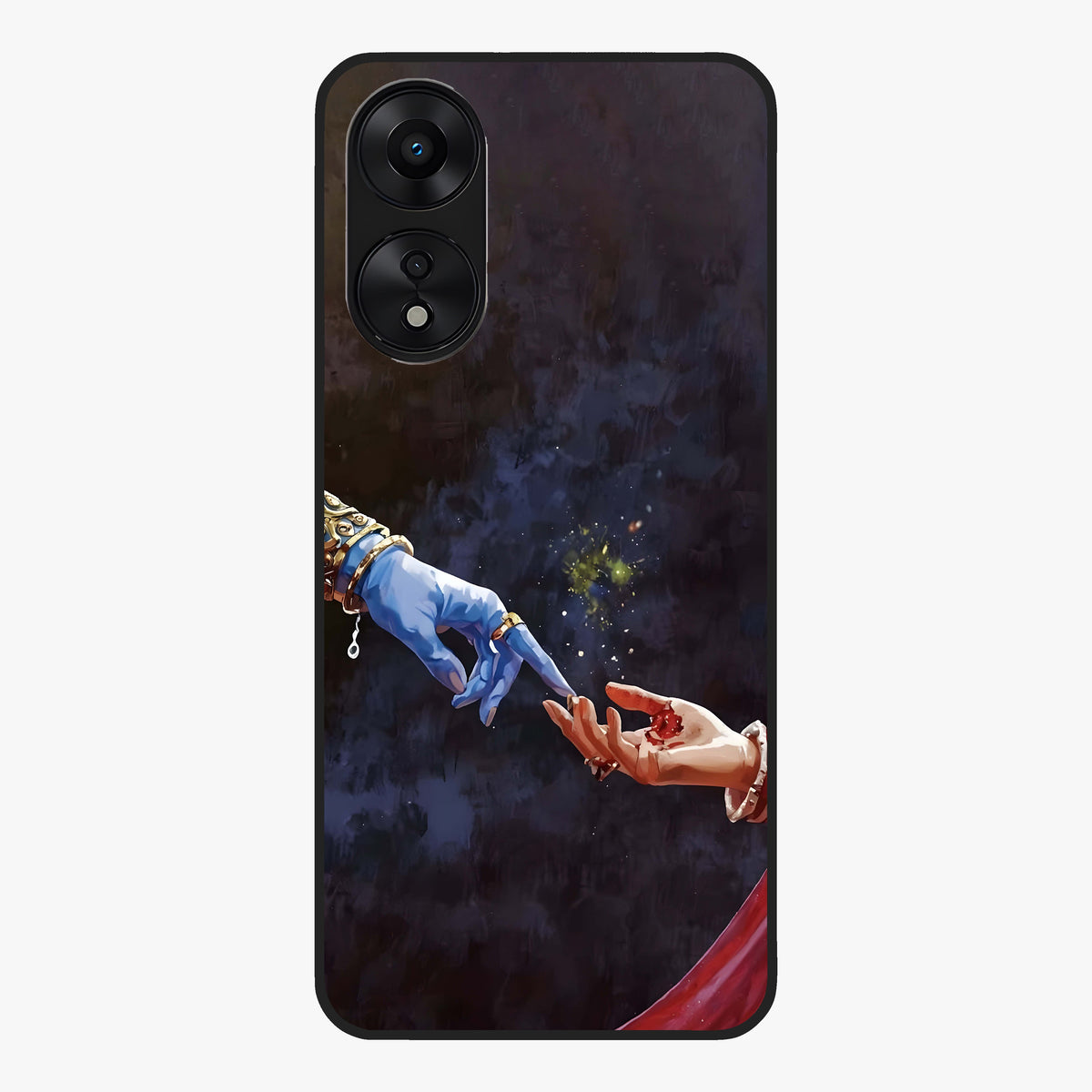 Divine Touch Eternal Glass Case showing flat back view with spiritual themed artwork and glossy glass finish.
