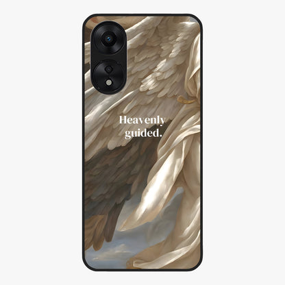 Divine Winged Grace Glass Case showing flat back view with elegant wing inspired artwork and glossy glass finish.