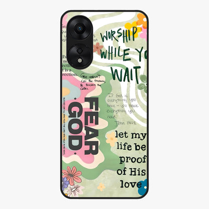 Faith Over Fear Glass Case showing flat back view with motivational typography artwork and glossy glass finish.