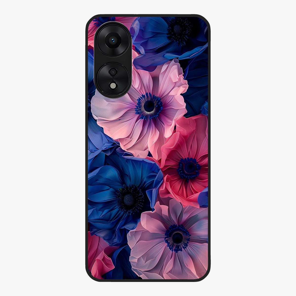 Flower Paper Art Pattern Glass Case showing flat back view with paper cut style floral artwork and glossy glass finish.