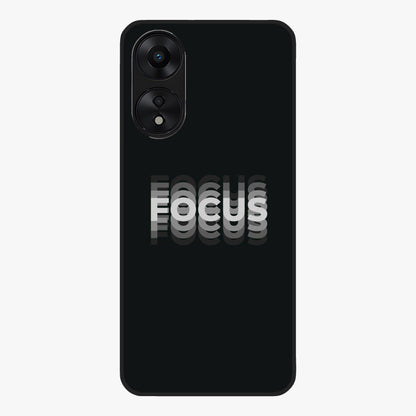 Focus Mode On Glass Case showing flat back view with bold motivational typography design and glossy glass finish.
