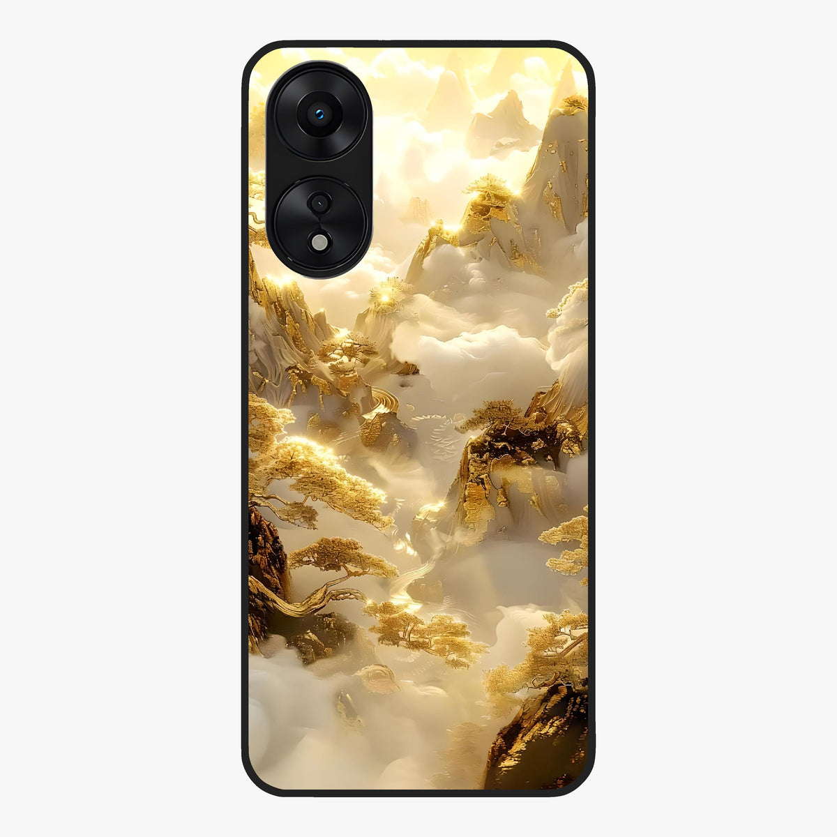 Gates Of Illumination Glass Case showing flat back view with mystical illuminated gate artwork and glossy glass finish.