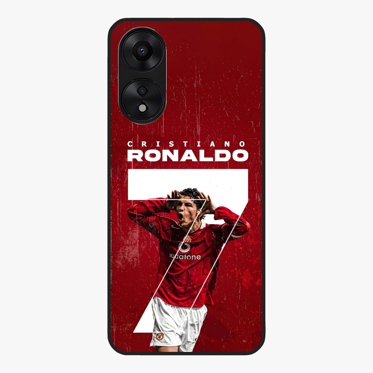 Goal Celebration Legacy Glass Case showing flat back view with football celebration inspired artwork and glossy glass finish.