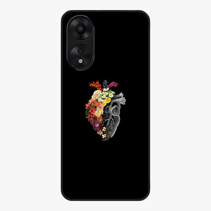 Heart With Flowers Glass Case showing flat back view with heart shaped floral artwork and glossy glass finish.