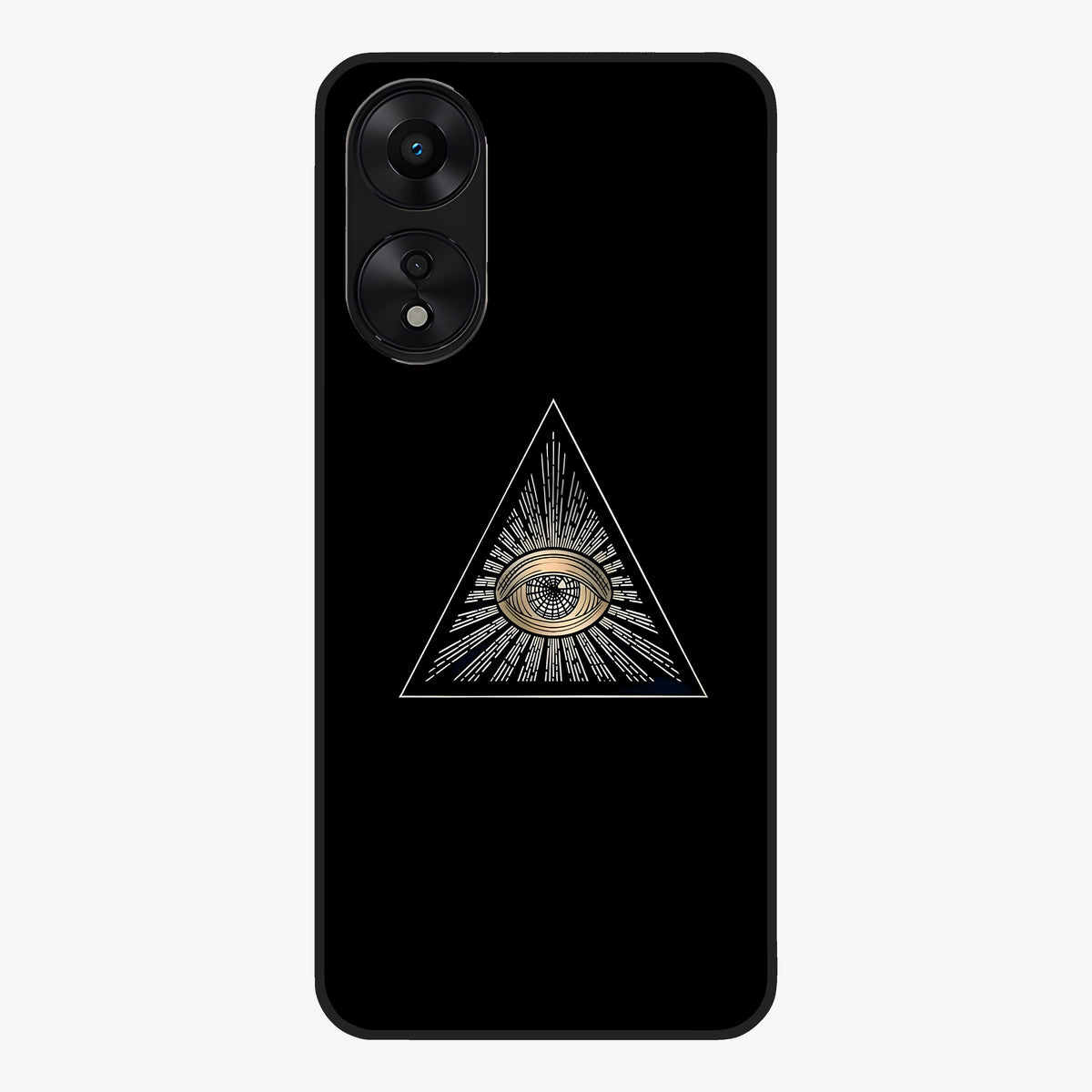 Illuminati Evil Glass Case showing flat back view with mysterious illuminati symbol artwork and glossy glass finish.