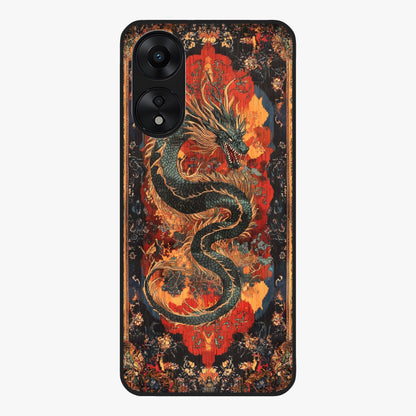 Inferno Dragon Soul Glass Case showing flat back view with fiery dragon artwork and glossy glass finish.
