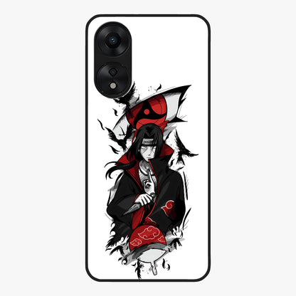 Itachi Sharingan Glass Case showing flat back view with powerful anime eye artwork and glossy glass finish.