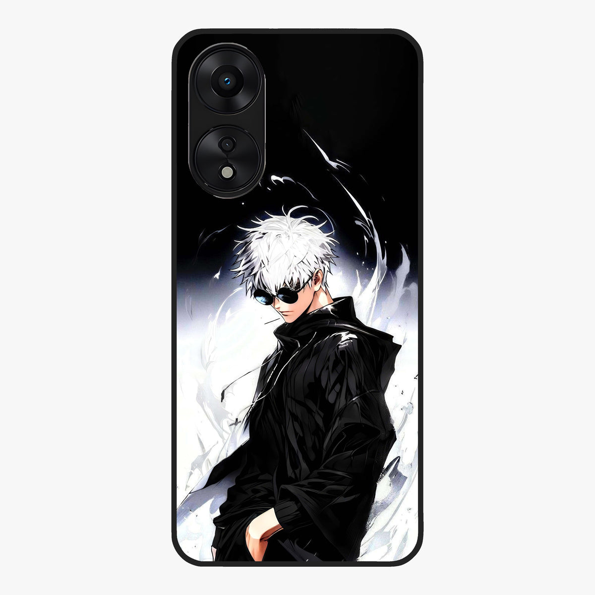 Limitless Shadow King Glass Case showing flat back view with powerful shadow warrior artwork and glossy glass finish.