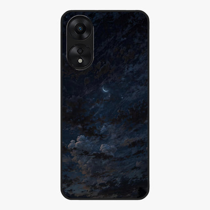 Lunar Veil Silence Glass Case showing flat back view with mystical moon veil artwork and glossy glass finish.