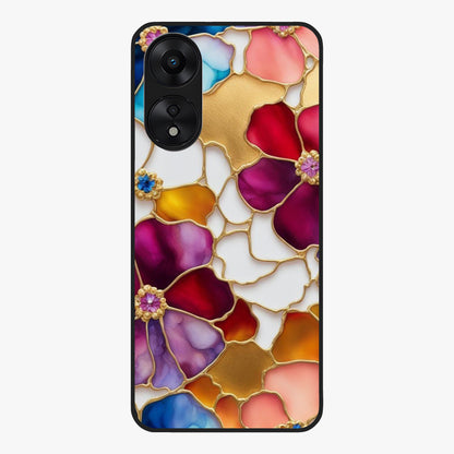 Marble Flower Pattern Glass Case showing flat back view with marble texture floral artwork and glossy glass finish.