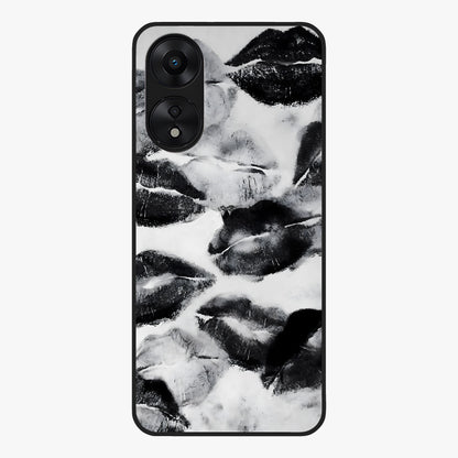 Midnight Kiss Marks Glass Case showing flat back view with lipstick kiss mark artwork and glossy glass finish.