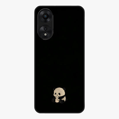 Midnight Panda Love Glass Case showing flat back view with cute panda themed artwork and glossy glass finish.
