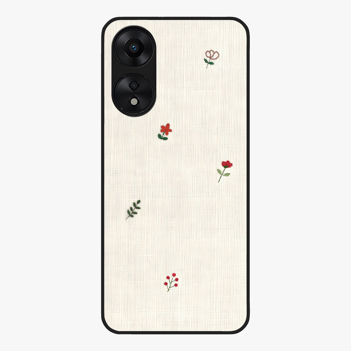 Minimal Petal Whispers Glass Case showing flat back view with soft minimal floral artwork and glossy glass finish.