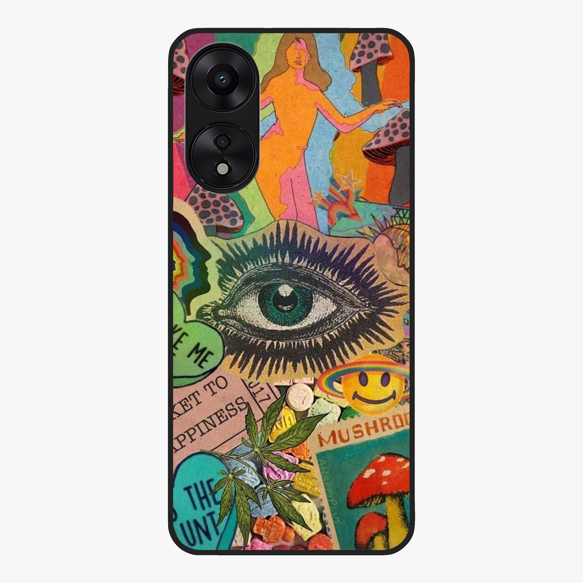 Mystic Eye Wonderland Glass Case showing flat back view with mystical eye themed artwork and glossy glass finish.