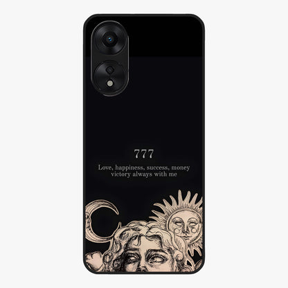 Mystic Victory Aura Glass Case showing flat back view with victory symbol artwork and glossy glass finish.