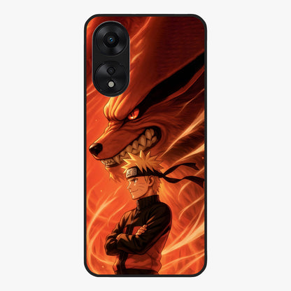 Nine Tails Legacy Glass Case showing flat back view with powerful nine-tailed fox inspired artwork and glossy glass finish.