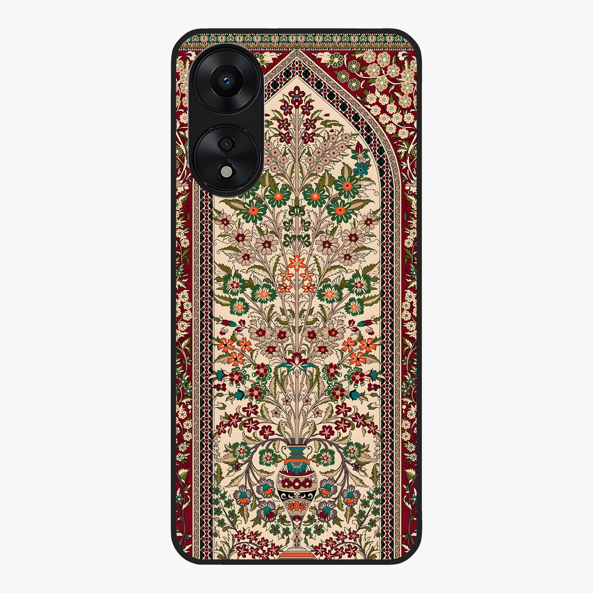 Persian Inspired Glass Case showing flat back view with ornate Persian style pattern artwork and glossy glass finish.