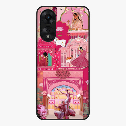 Pink Palace Muse Glass Case showing flat back view with elegant palace inspired artwork and glossy glass finish.