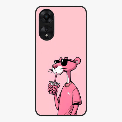 Pink Panther Glass Case showing flat back view with iconic pink panther artwork and glossy glass finish.