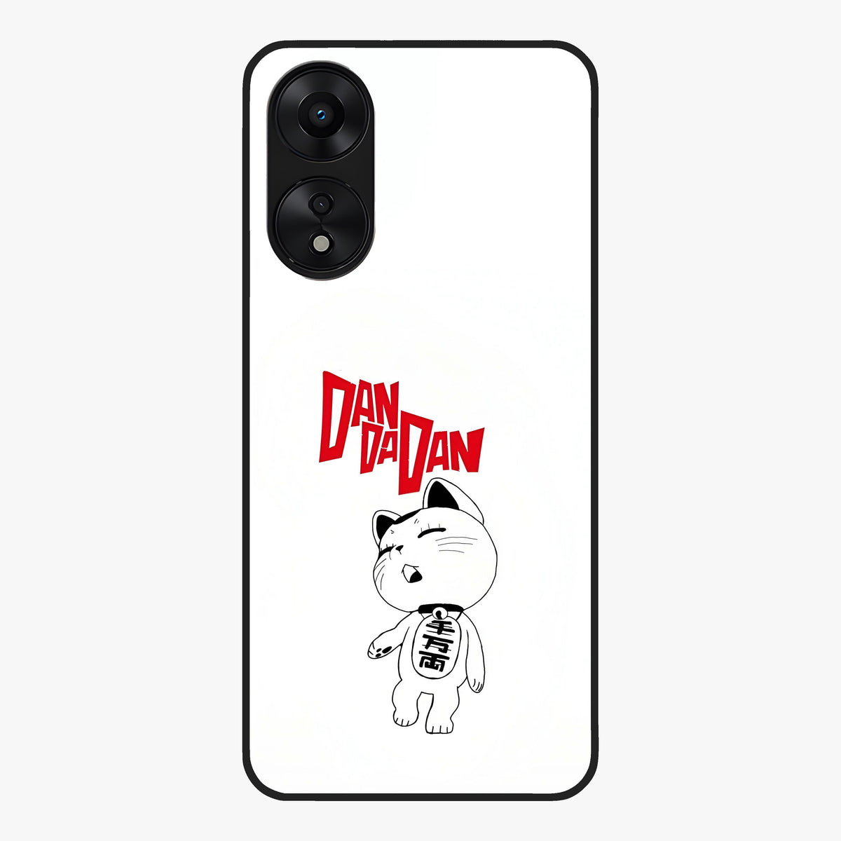 Playful Spirit Charm Glass Case showing flat back view with cheerful charm themed artwork and glossy glass finish.
