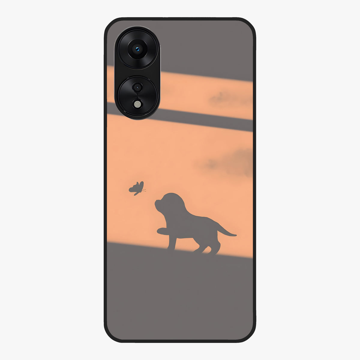Puppy Shadow Art Glass Case showing flat back view with cute puppy shadow style artwork and glossy glass finish.
