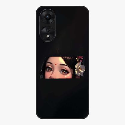 Radha Divine Embrace Glass Case showing flat back view with devotional Radha artwork and glossy glass finish.